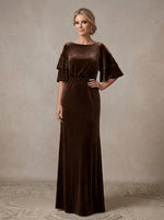 Velvet Sheath Boat Neck Maxi Mother of the Bride Dresses with Cold‑Shoulder Cutout