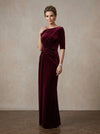 Velvet Sheath Boat Neck Maxi Mother of the Bride Dresses with Side Waist Ruched