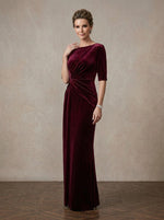 Velvet Sheath Boat Neck Maxi Mother of the Bride Dresses with Side Waist Ruched