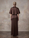 Satin Sheath Collared Keyhole Maxi Mother of the Bride Dresses with Caps