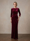 Velvet Sheath Crew Neck Maxi Mother of the Bride Dresses with Side Waist Ruched