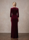 Velvet Sheath Crew Neck Maxi Mother of the Bride Dresses with Side Waist Ruched