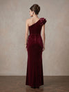 Velvet Sheath One Shoulder Maxi Mother of the Bride Dresses with Side Waist Ruched