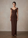 Jersey Sheath Off Shoulder Maxi Mother of the Bride Dresses with Side Waist Ruched