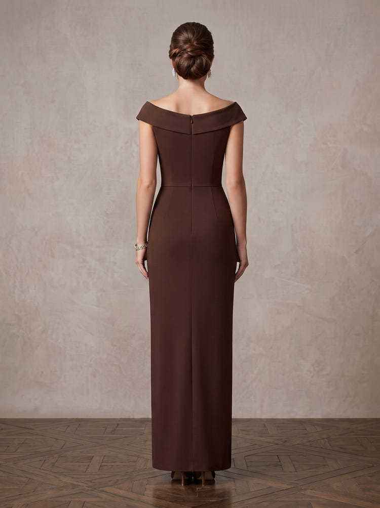 Jersey Sheath Off Shoulder Maxi Mother of the Bride Dresses with Side Waist Ruched