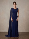 Long Chiffon Mermaid Asymmetric Neck Maxi Mother of the Bride Dresses with Flowing Sash