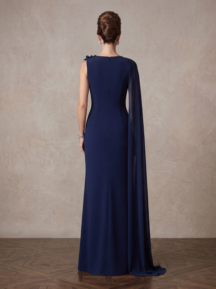 Long Chiffon Mermaid Asymmetric Neck Maxi Mother of the Bride Dresses with Flowing Sash