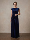 Velvet Sheath Boat Neck Maxi Mother of the Bride Dresses with Side Waist Ruched