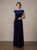 Velvet Sheath Boat Neck Maxi Mother of the Bride Dresses with Side Waist Ruched
