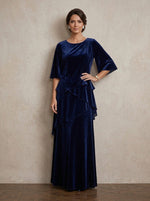 Velvet A-Line Crew Neck Maxi Mother of the Bride Dresses with Tiered Ruffle
