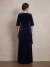 Velvet A-Line Crew Neck Maxi Mother of the Bride Dresses with Tiered Ruffle