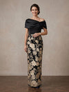 Satin Sheath Off Shoulder Maxi Mother of the Bride Dresses with 3D Flower Appliques
