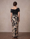 Satin Sheath Off Shoulder Maxi Mother of the Bride Dresses with 3D Flower Appliques