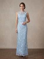 Mesh Sheath Boat Neck Maxi Mother of the Bride Dresses with Floral Lace Applique