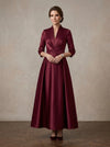 Satin A-Line Stand Collar Maxi Mother of the Bride Dresses with Wide Satin Waist Sash
