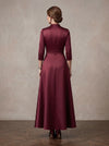 Satin A-Line Stand Collar Maxi Mother of the Bride Dresses with Wide Satin Waist Sash