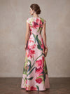 Satin A-Line Crew Neck Maxi Mother of the Bride Dresses with Floral Print