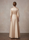 Classic Satin A-Line Stand Collar Maxi Long Mother of the Bride Dresses For Wedding Formal Event