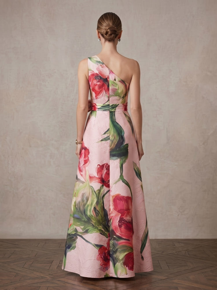 Satin A-Line One Shoulder Maxi Mother of the Bride Dresses with Bow