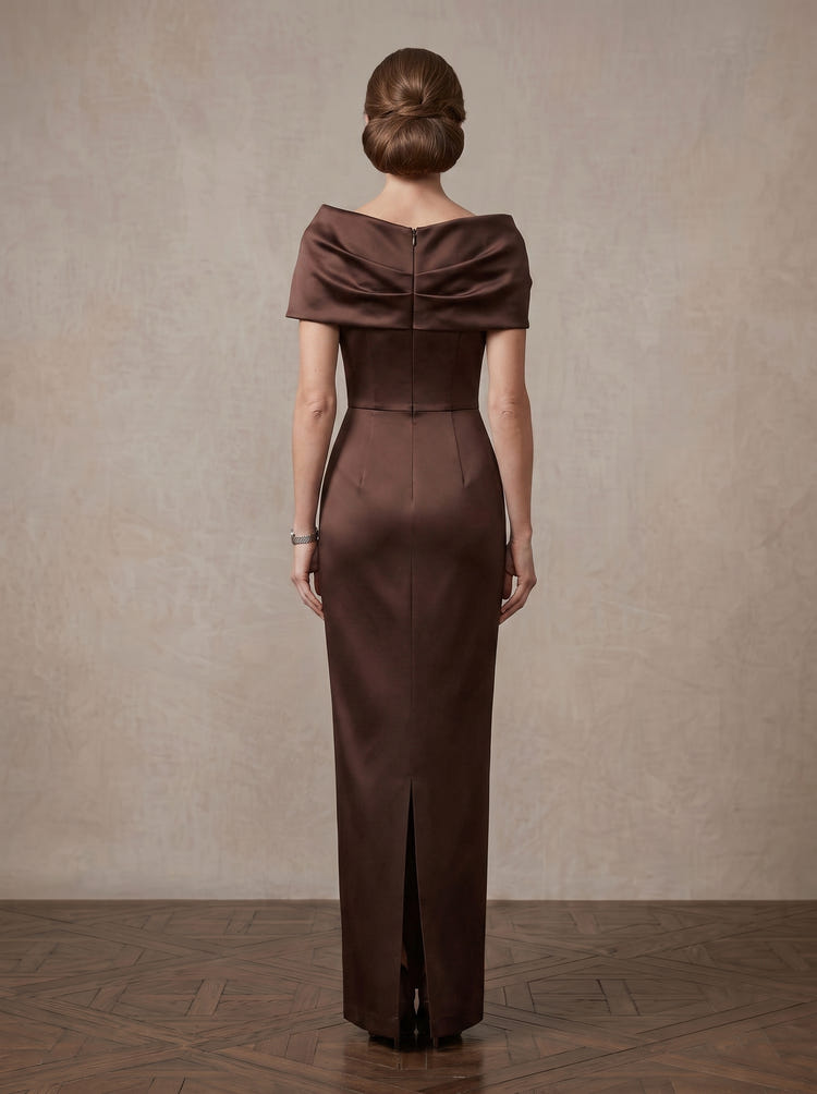 Satin Sheath Off Shoulder Maxi Mother of the Bride Dresses with Ruched
