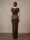 Satin Sheath Off Shoulder Maxi Mother of the Bride Dresses with Ruched