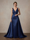 Satin A-Line V Neck Maxi Mother of the Bride Dresses with Wraps