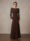 Jersey A-Line Boat Neck Maxi Mother of the Bride Dresses with 3D Sequin Floral Appliques