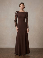 Jersey A-Line Boat Neck Maxi Mother of the Bride Dresses with 3D Sequin Floral Appliques