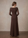 Jersey A-Line Boat Neck Maxi Mother of the Bride Dresses with 3D Sequin Floral Appliques