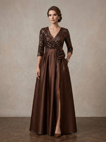 Satin A-Line V Neck Maxi Mother of the Bride Dresses with 3D Flowers