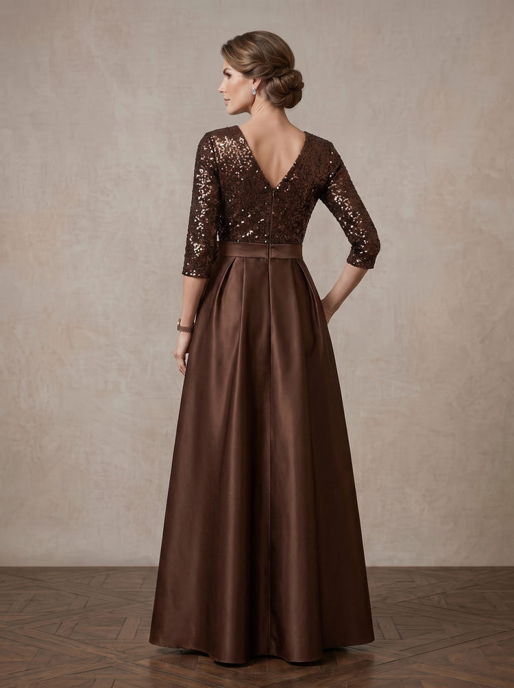 Satin A-Line V Neck Maxi Mother of the Bride Dresses with 3D Flowers