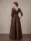 Satin A-Line V Neck Maxi Mother of the Bride Dresses with 3D Flowers