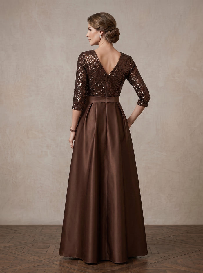 Satin A-Line V Neck Maxi Mother of the Bride Dresses with 3D Flowers