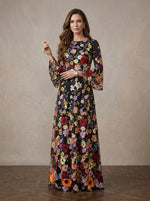 3D Flower Lace A-Line Boat Neck Maxi Mother of the Bride Dresses with 3D Flower Appliques