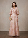 Mesh A-Line V Neck Maxi Mother of the Bride Dresses with Floral
