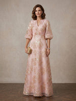 Mesh A-Line V Neck Maxi Mother of the Bride Dresses with Floral