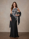 Chiffon Mermaid Crew Neck Maxi Mother of the Bride Dresses with Shawl
