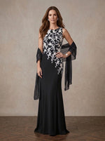 Chiffon Mermaid Crew Neck Maxi Mother of the Bride Dresses with Shawl