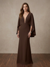 Classic Elegant Long V Neck Mermaid Maxi Mother of the Bride Dresses with Caps