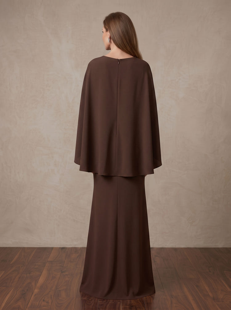 Classic Elegant Long V Neck Mermaid Maxi Mother of the Bride Dresses with Caps
