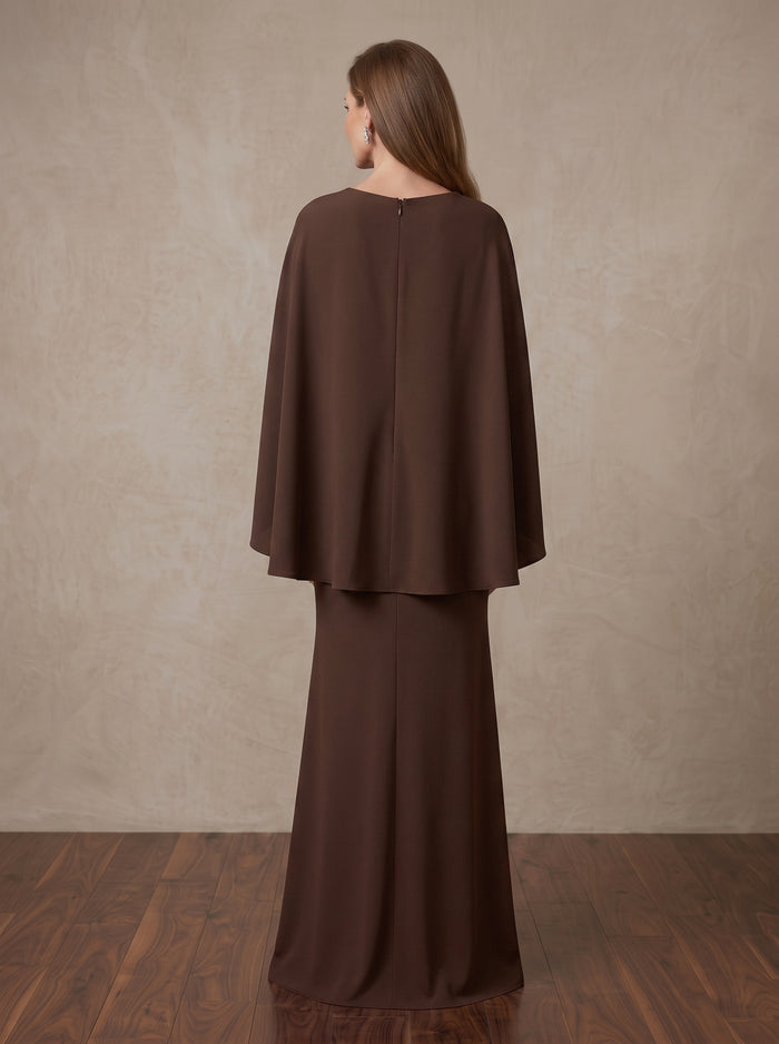 Classic Elegant Long V Neck Mermaid Maxi Mother of the Bride Dresses with Caps