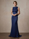 Satin Mermaid Cowl Neck Maxi Mother of the Bride Dresses with Bow
