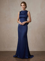 Satin Mermaid Cowl Neck Maxi Mother of the Bride Dresses with Bow