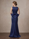 Satin Mermaid Cowl Neck Maxi Mother of the Bride Dresses with Bow