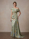 Satin Mermaid Off Shoulder Maxi Mother of the Bride Dresses with Floral Print