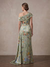 Satin Mermaid Off Shoulder Maxi Mother of the Bride Dresses with Floral Print