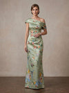 Satin Sheath One Shoulder Maxi Mother of the Bride Dresses with Floral Print