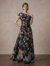 Satin A-Line One Shoulder Maxi Mother of the Bride Dresses with Floral Print