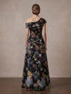 Satin A-Line One Shoulder Maxi Mother of the Bride Dresses with Floral Print