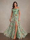 Chiffon A-Line Off Shoulder Maxi Mother of the Bride Dresses with Side Slit
